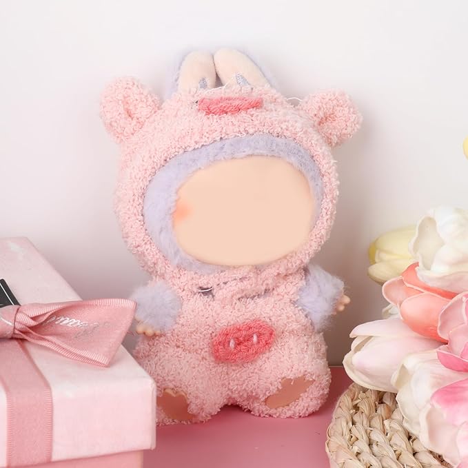 Clothes for 17cm Doll, Pink Piggy Hoodie Outfit for 6.7 Inch Plush Dolls – Cute Animal-Themed Jumpsuit Costume for Dress Up Display Photography Accessories Gifts for Collectors(No Doll Included)