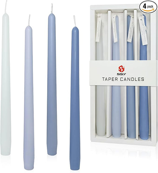 Blue Taper Candles Sea Salt Scented Taper Candle 10 inch Long Gradient Color Candles Smokeless Candle Sticks for Wedding Dinner Home Decor- 4 Pack