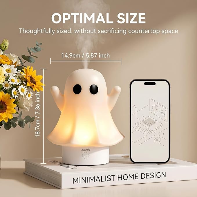 Cute Ghost Essential Oil Diffuser, 120ML Ultrasonic Cool Mist Humidifier with 7 Color Night Light & Auto Shut-Off, Ghost Room Decor for Bedroom & Office, Aromatherapy Gift for Women & Kids