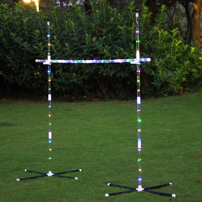 OUTTOY Outdoor Yard Games for Adults and Family, 2 in 1 Limbo Game Flying Disc Games Set with Light, Sutiable for Backyards, Beach, Lawn, Party