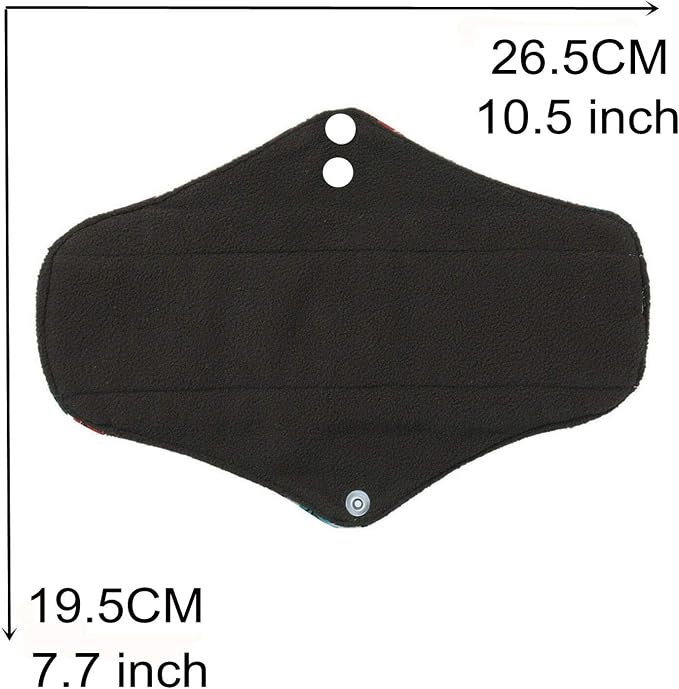 7PCS Pack Washable Cloth Pads Including 6PCS Heavy Flow Feminine Hygiene Bamboo Charcoal Cloth Mama Reusable Menstrual Pads Reusable Sanitary Napkins Pad + 1PC Mini Wet Bag
