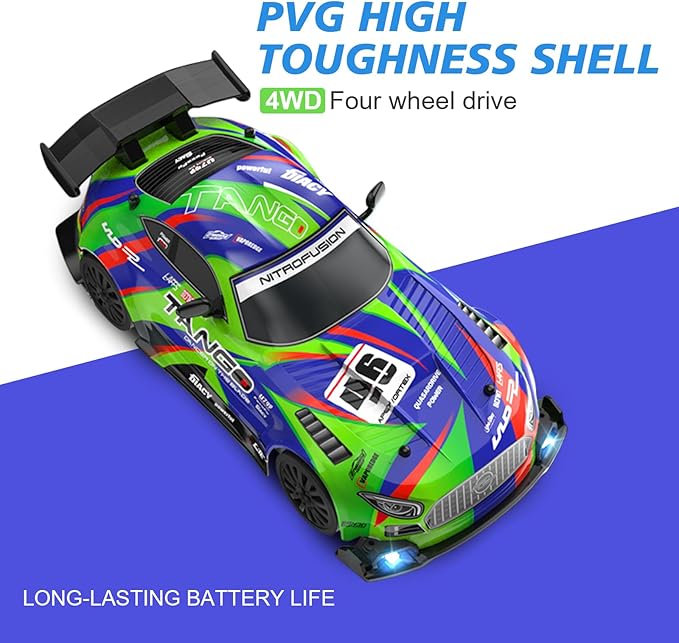 Drift RC Car for Electric Toy Car Hobby Racing Car Toys with Controller,1:24 4WD High Speed RC Drift Cars with LED Lights,Drifting Tires＆Two Batteries,Christ.mas Gift for Adults & Kids