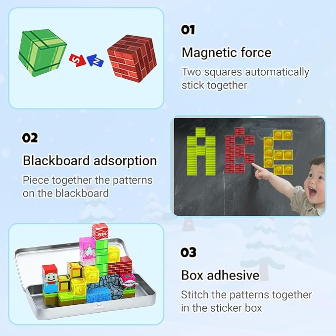 Mini Magnetic Cubes, 35PCS Toddler Educational Travel Building Toys with Iron Storage Box, Birthday Gift for Boys Girls 4-8, STEM Learning Set for Kids 3-5