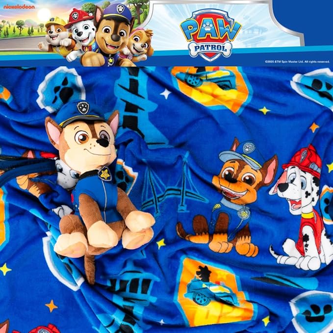 Paw Patrol Chase Kids Bedding Super Soft Plush Cuddle Pillow and Throw 2 Piece Set, 40 in x 50 in (Officially Licensed Product) by Franco