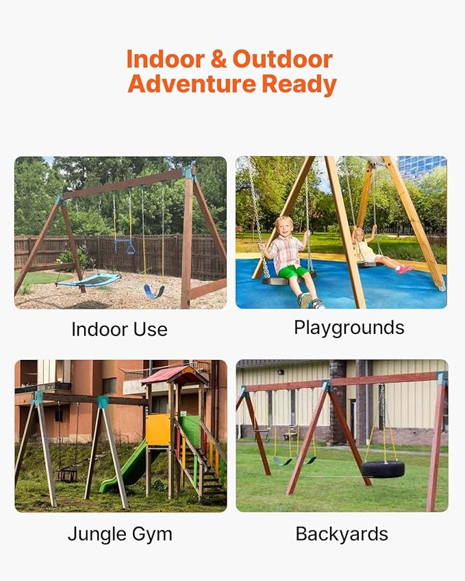 VEVOR Swing Set Brackets, A-Frame Heavy Duty Carbon Steel Swing Hangers with Mounting Hardware, 3-Piece DIY Hanger Sets Bracket with Bolts Included, for 4 x 4 Legs and 4 x 6 Beam, Green