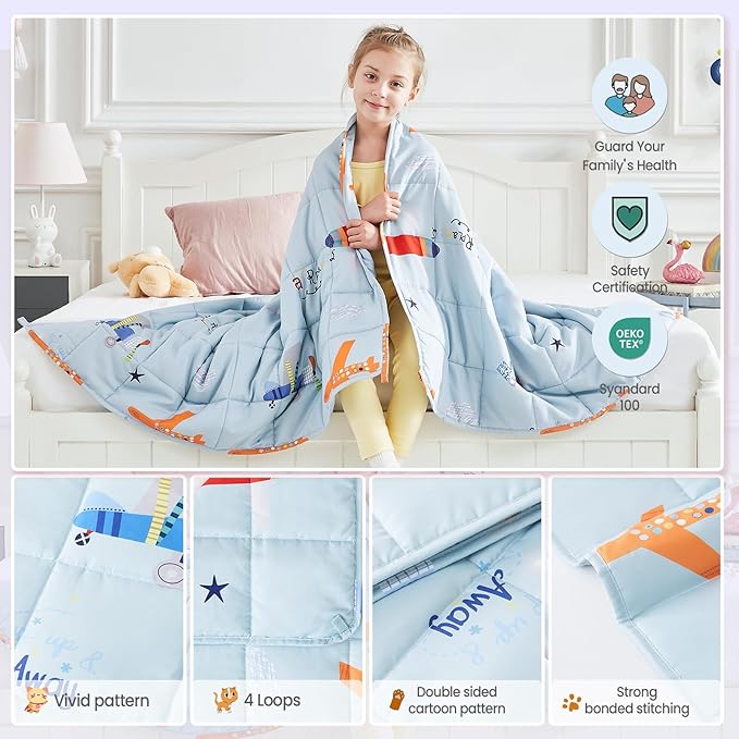 Weighted Blanket - 5 lbs Blue Airplane Heavy Blanket - Small Size Breathable Lap Blanket(36"x48", 5 lbs)