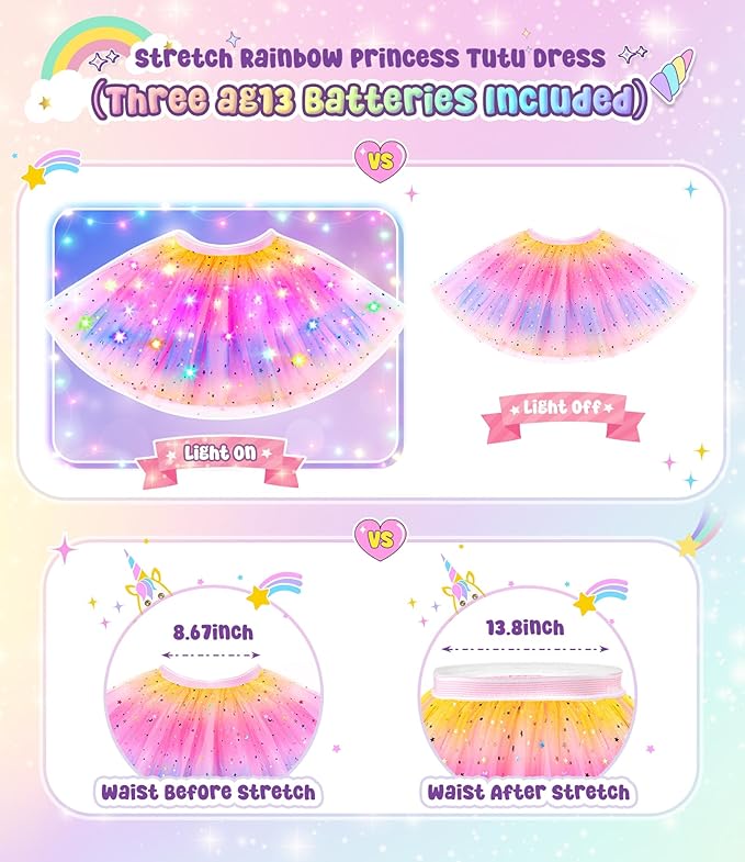 Light up Princess Dress up Clothes for Little Girl, Unicorn Princess Cape Princess Dresses Crown Toy for 3 4 5 6 Girls