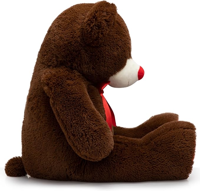 Big Teddy Bear Stuffed Animal Giant Teddy Bear Plush with Red Ribbon Bow Plush Toy Gift for Girlfriend Bride 36 inch Chocolate