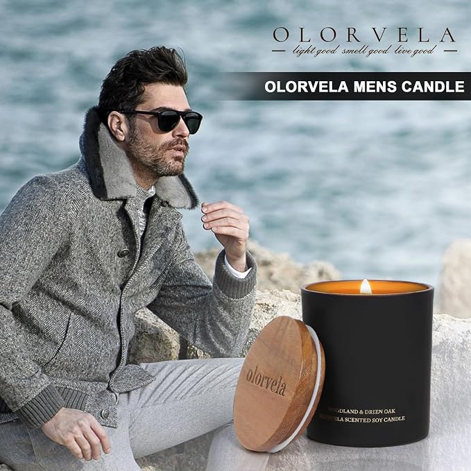 Scented Candles for Men, 8oz Candle for Home Scented, 50-Hour Burn Time Long-Lasting Aroma, Aromatherapy Home Decor Gifts for Men (Woodland & Dried Oak, Wood Wicked)