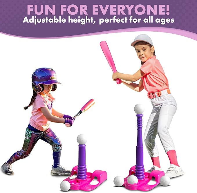 TOMLEON T Ball Stand for Kids and Toddlers 1-3, 3-5, 5-8. Baseball Set Includes 6 Large Balls, an Adjustable Tball Batting Tee, and a Pitching Machine. Kids Bat and T-Ball Set
