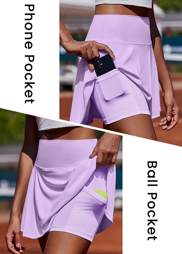 PINSPARK Womens Tennis Skirt Pleated Athletic Golf Skorts with Pockets | 3.5" High Waisted, Mesh Built-in Shorts, Mini Skirt, Buttery-Soft, Quick-dry, for Tennis, Golf, Pickleball, Casual