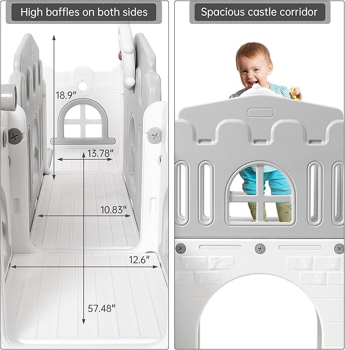Toddler Slide 8 in 1 Toddler Playset for Toddlers Age 1-3, Baby Playset for Indoor Outdoor Playground with Climber, Crawling Tunnel, Basketball Hoop, Telescope, Toy Storage