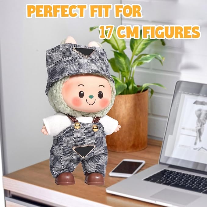 AICase for 17cm Doll Clothes/Outfit,Clothes Set for 17cm Doll,3 Piece Set Hat Clothing,Boys and Girls Stylish Adorable Dolls Clothes Accessories_Grey