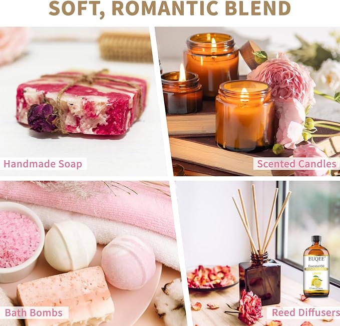 EUQEE Rose Essential Oil 118mL Large Capacity Rose Oil Premium Essential Oil with Glass Dropper for Diffuser, Soap & Candle Making, Aromatherapy - 4Fl. Oz