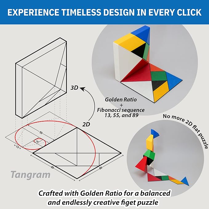 Pickagram Tangram 3D Magnetic Puzzle for Kids (8-12), Adults & Seniors | STEM Certified Fidget Puzzle - Magnetic Pattern Blocks for Cognitive Development, Creativity & Focus - Reverse Panda