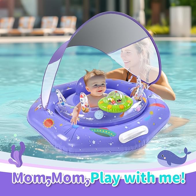 Baby Pool Float with Canopy,Interactive Toy Play Console & Adjustable Safety Seat | Infant Pool Float with Handle | Baby Float with Canopy Removable UPF50+ Sun Protection for Pool, Lake & Beach