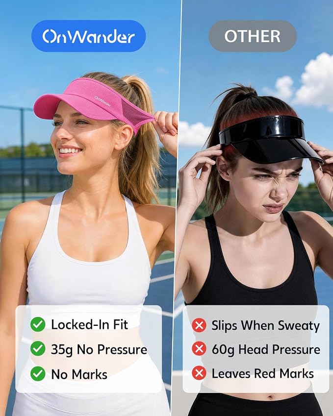 Sport Sun Visor Hat for Women Men - Lightweight Stretchy Polyester Spandex Quick Dry Sweatband Wrinkle Resistant