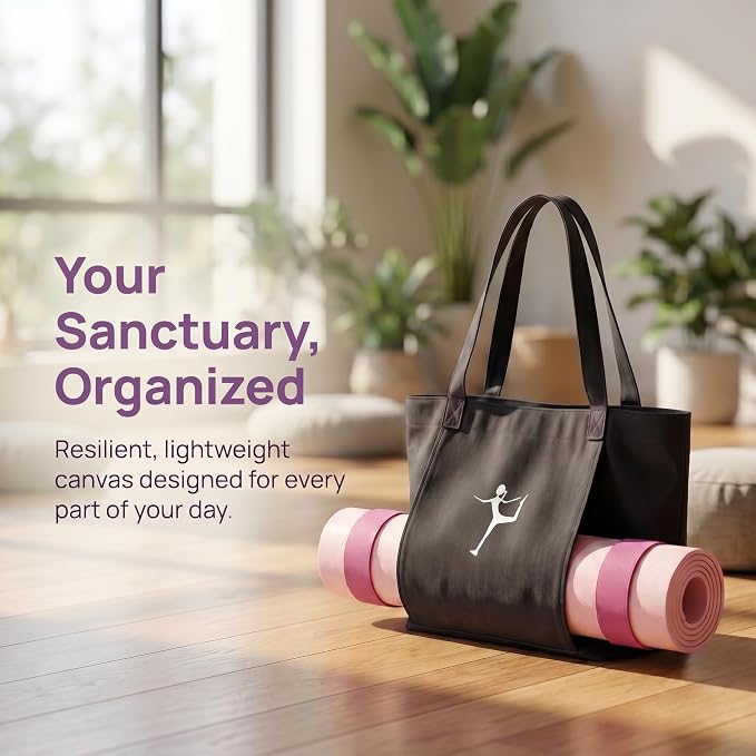 Yoga Bag - Pilates Bag With Mat Holder,for Women Canvas Tote Bag with Yoga Mat Carrier Pocket Large Gym Pilates Bag for Travel Office Beach Workout