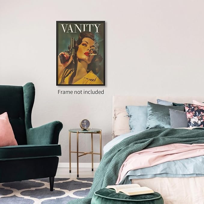 Haitunone Woman Smoking A Cigarette Wall Art Trendy Eclectic Feminist Poster Vintage Woman With A Gun Canvas Prints Badass Bestie Wall Decor for Girl Dorm Apartment 12X16 inch Unframed