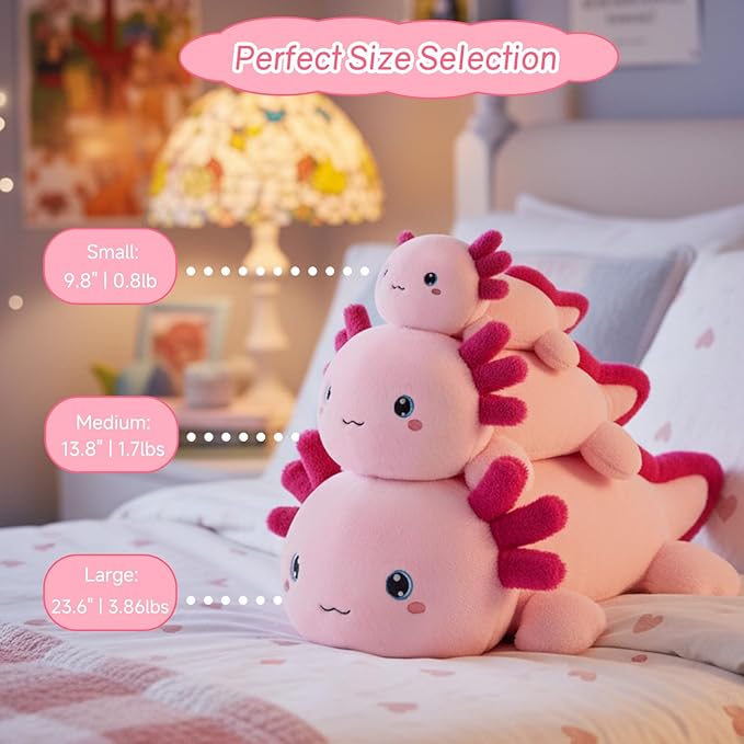 SQEQE Weighted Stuffed Animal Axolotl, Soft Weighted Axolotl Plush Toy, Cute Hugging Pillow Gift for Kids Adults, Home Decoration Valentines Gifts Birthday Present 13.8 Inch, 1.7 Lb