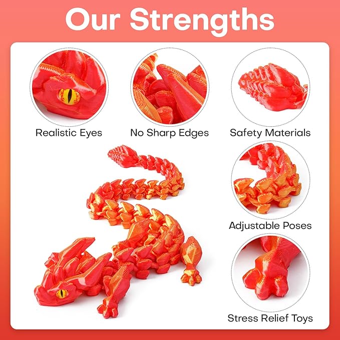 FYEFKJSA 3D Printed Dragon Eggs with Dragon Inside - 12Inch,Articulated Fidget 3D Printed Animals, Interesting Decorative Gift, Easter Basket Essentials Stuffers (Laser Red)