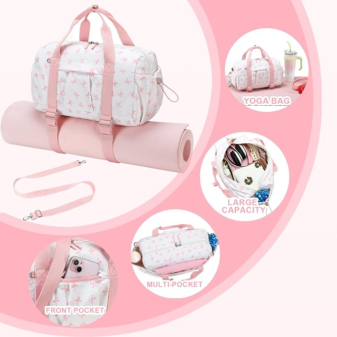 LEDAOU Small Gym Bag for Women, Mini Duffle Bag with Yoga Mat Holder Lightweight Carry On Sports Bag with Separate Shoe Pocket and Wet Pocket Duffel Bags Dance Yoga Workout Bag