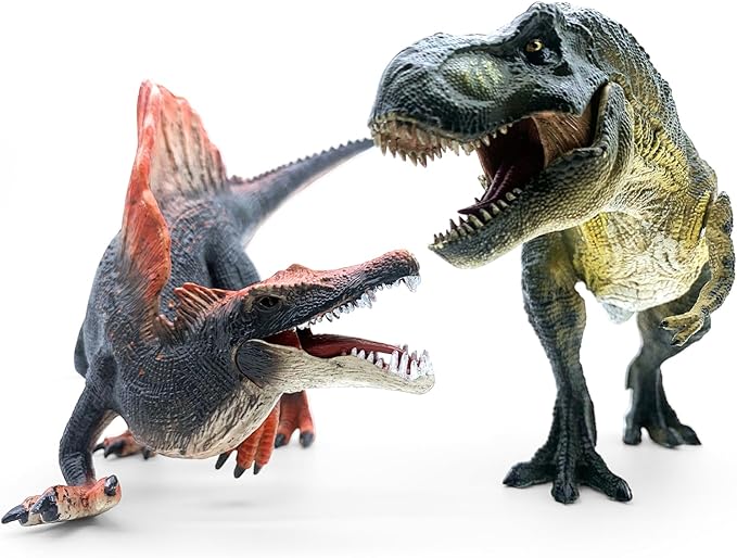Realistic 15" Large Tyrannosaurus Rex & Spinosaurus Dinosaur Action Figures with Movable Jaws – Gift for Birthdays, Collectibles, Cake Toppers, Party Decor & Room Decor for Kids Ages 3-12 (2 PCS)