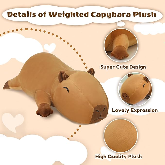 Weighted Capybara Stuffed Animals, Cute Weighted Capybara Plush, Soft Stuffed Weighted Plushie Pillow Gifts for Girls Boys(9.8" 0.8Lbs)