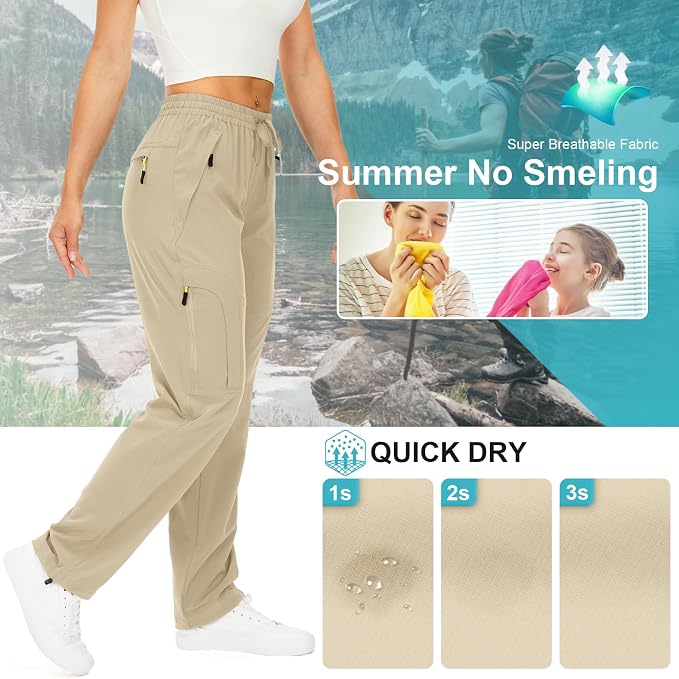 Womens Hiking Pants Quick Dry UPF 50 Lightweight Travel Golf Cargo Safari Pants Zipper Pockets