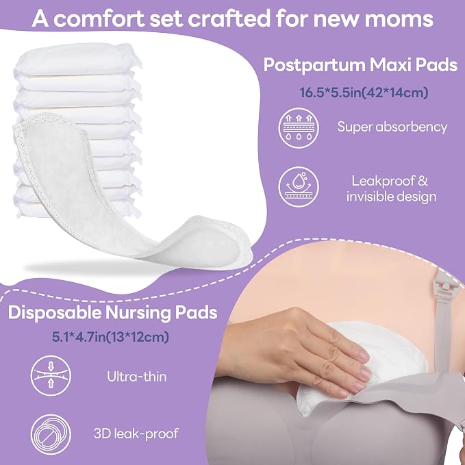 Upgraded Postpartum Essentials Recovery Kit for Women: Labor Delivery Post Partum - Perineal Healing Foam & Upside Down Peri Bottle | 6 Disposable Underwear | Soothing Pads | Nursing & Maxi Pads