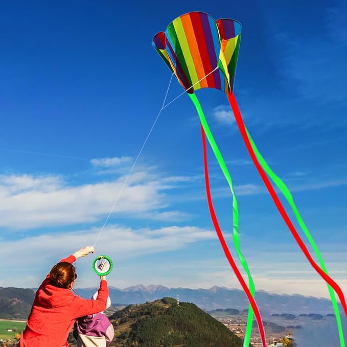 HENGDA KITE for Kids&Adults Rainbow Parafoil Kite with Long Tail,with 700 Feet Kite Reel String, Easy to Fly, Suitable for Children to Play, do not Need to Assemble，Perfect for Beach Fun