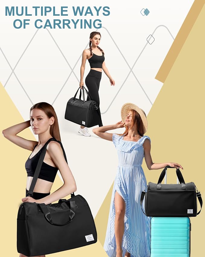 Travel Duffel Bags for Women & Men - Weekender with Shoe & Laptop Compartments - Carry On, Overnight, Gym & Hospital Bag - Black