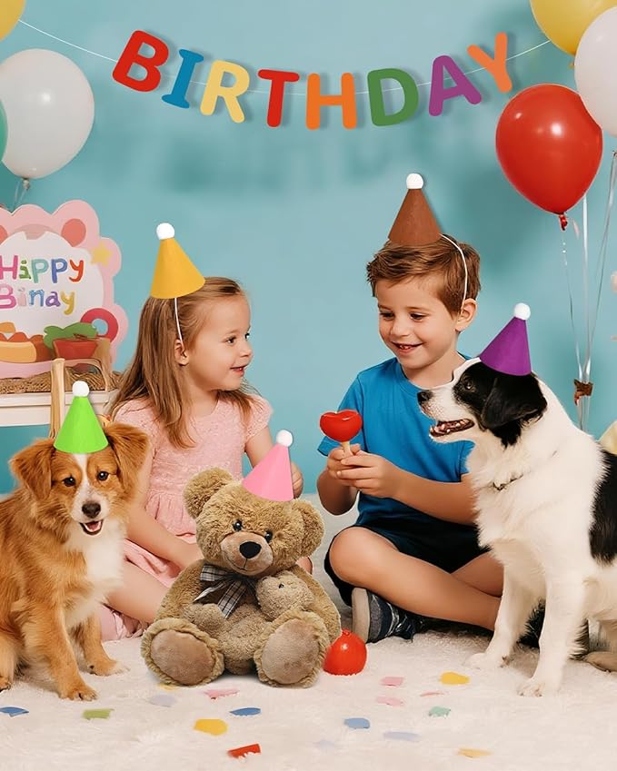 16Pcs Mini Birthday Party Hats for Stuffed Animals, Felt Small Party Hats, Reusable Party Animal Decorations,Cat Birthday Hat