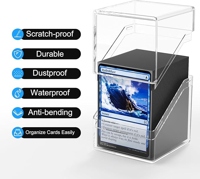 YSCare 2 Pack Card Deck Boxes, Deck Case and 200Pcs Card Sleeves with Dividers, Standard Clear Commander Storage Box Fit for MTG, Sport, Trading Cards Cards (Black)