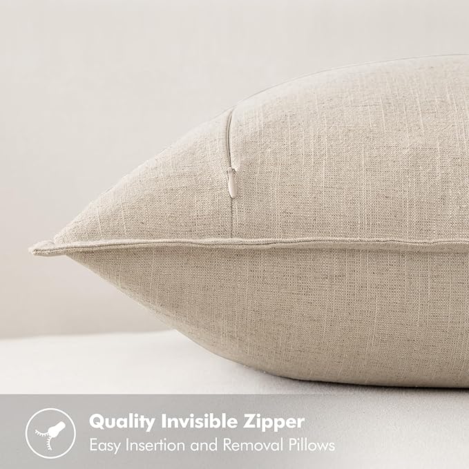 MIULEE Decorative Linen Euro Sham Pillow Covers 22x22 Inch Natural Beige | Boho Farmhouse Neutral Couch Throw Pillows for Bed, Pack of 2 Accent Modern Pillowcases, Sofa Livingroom Home Decor