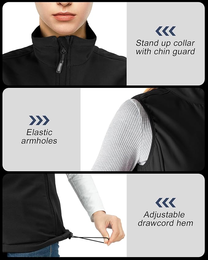 Outdoor Ventures Women's Lightweight Softshell Vest Windproof Fleece Lined Zip Up Sleeveless Jacket for Running Hiking Golf