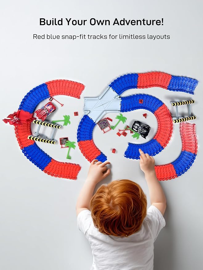 Spider Toys for Ages 5-7, Spider Race Track with 2 pcs Spider Cars Toys for 3 4 5 6 Year old Boys Girls DIY Flexible Tracks Playset Creative STEM Building Car Tracks for Kids Age 3-5 6-8 Birthday Gift