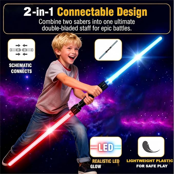 Red Blue Light Sabers for Kids-2pack Cosplay Retractable Detachable LED Light SaberToy Set with Girls Boys and Adults-Gift for Halloween Christmas Birthday Party