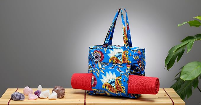 INDIAN CRAFT CASTLE Tote Bag with Yoga Mat Carrier Pocket Carryall Shoulder Bag for Office, Workout, Pilates, Travel, Beach and Gym