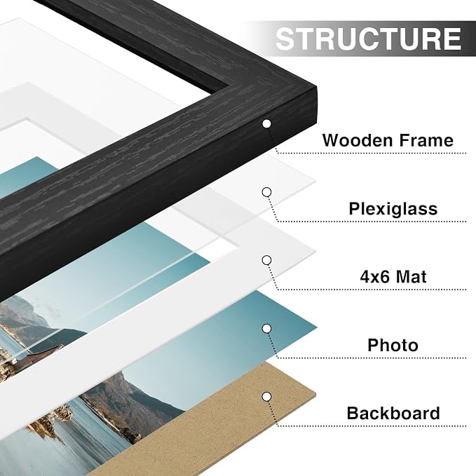 Vittanly 5x7 Picture Frames Set of 9, Wall & Tabletop, Black&Brown&Grey | Display Pictures 4x6 with Mat or 5x7 without Mat, Small Photo Frames, Engineered Wood with Shatter Resistant Plexiglass