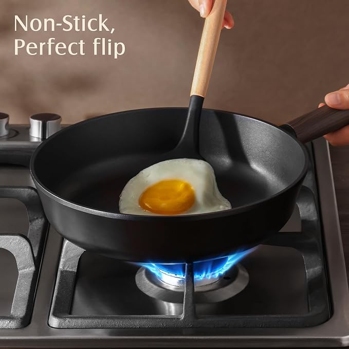 SENSARTE 9.5" Non Stick Frying Pans Skillet with Lid, PFOA/PFOS Free | Non Toxic Healthy Chef's Pan for Eggs, Works as Small Wok for Cooking, Kitchen & Home Essentials, Induction Compatible, Black