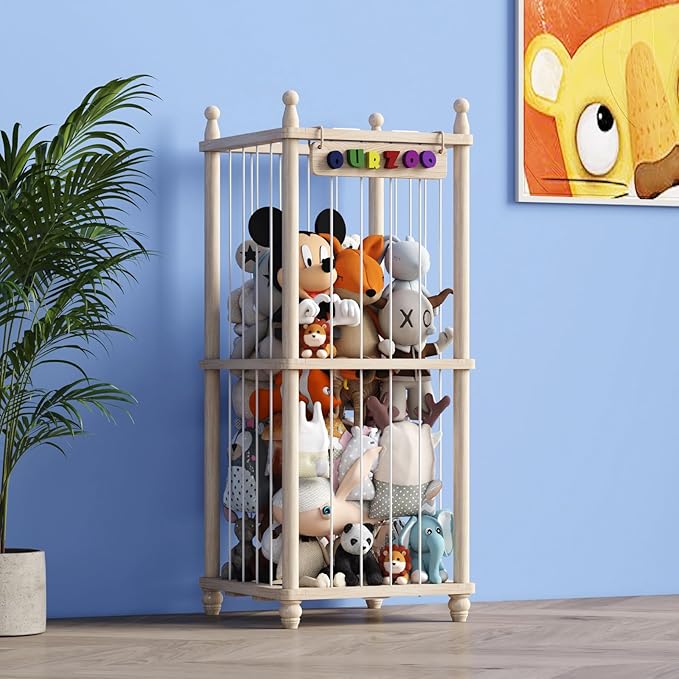 Stuffed Animal Storage Wood Toy Storage Organizer, Upgraded Design from Bean Bag Stuffed Animal Hammock Plushie Net, Large Toy Chest Stuffed animal holder for Kids Nursery Playroom Bedroom （L）