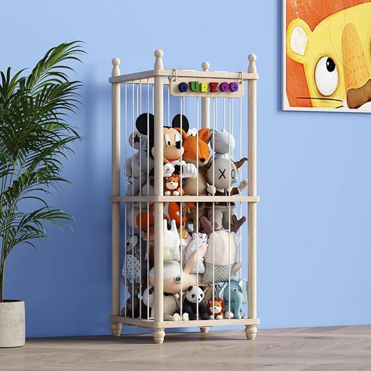 Stuffed Animal Storage Wood Toy Storage Organizer, Upgraded Design from Bean Bag Stuffed Animal Hammock Plushie Net, Large Toy Chest Stuffed animal holder for Kids Nursery Playroom Bedroom （L）