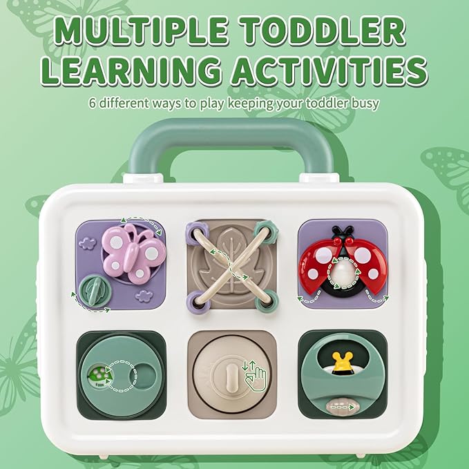 Baby Busy Board Cube, Toys for Boy Girl, Montessori Travel Toys for Toddlers, Learning Fine Motor Skills| Birthday Gifts for Infant Boys Girls (Large Garden Board)