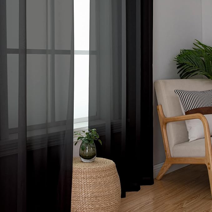 OWENIE Black Sheer Curtains, Sheer Curtains 78 inch Length 2 Panels Set, Rod Pocket Voile Fimly Sheer Drapes for Living Room/Bedroom, 2pcs, Each 42" W x 78" L, Black