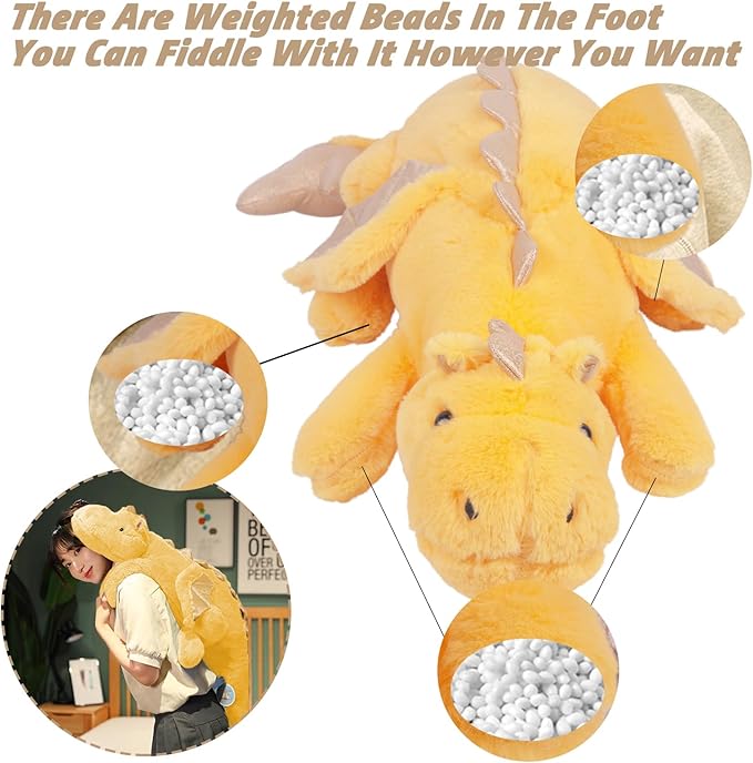 ARELUX Large 37in Cute Dragon Stuffed Animals Plush Toy Soft Yellow Pterosaur Plushie Giant Fuzzy Dinosaur Pillow Plushies with Wings Cuddly for Friends Family Member