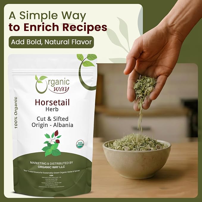 Organic Way Horsetail Herb Cut & Sifted (Equisetum arvense) - Herbal Tea | European Wild-Harvest | Kosher & USDA Certified | Vegan, Non-GMO & Gluten Free | 100% Raw from Albania (8 Ounce (Pack of 1))