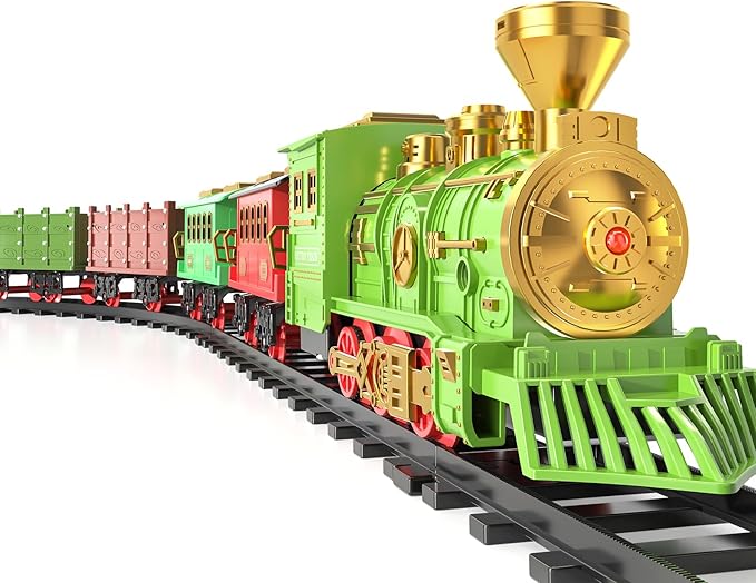TEMI Large Train Set - Kids Electric Train Toy with 3 Way Smoke Locomotive, Light and Sounds, Cargo Cars and Long Tracks, Gift Train Sets for Boys & Girls 3 4 5 6 7 8+ Years