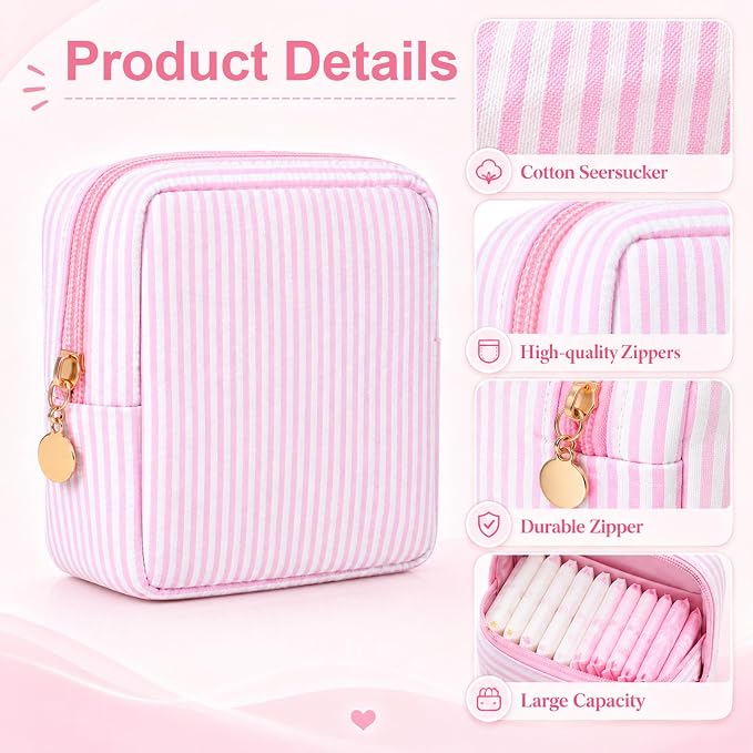 Pink Period Pouch for Pads, Tampons, Panty Liners | 5×5 Inch Pad Bag for Women Daily Travel Use, Portable & Reusable