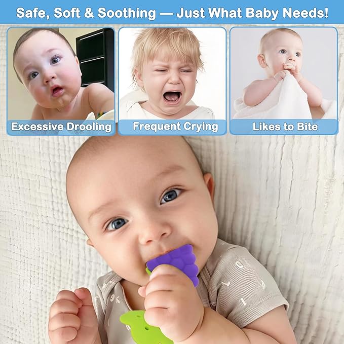 Baby Teething Toys, 10 Pack Fruit Teethers for Babies, Frozen Teething Toys for Babies, BPA-Free Silicone Teethers for Babies, Teethers Bulk, Natural Organic, Perfect Baby Gift, Soft & Textured